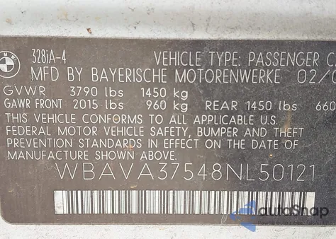 2008 BMW 328I из США, поврежденный, VIN WBAVA37548NL50121